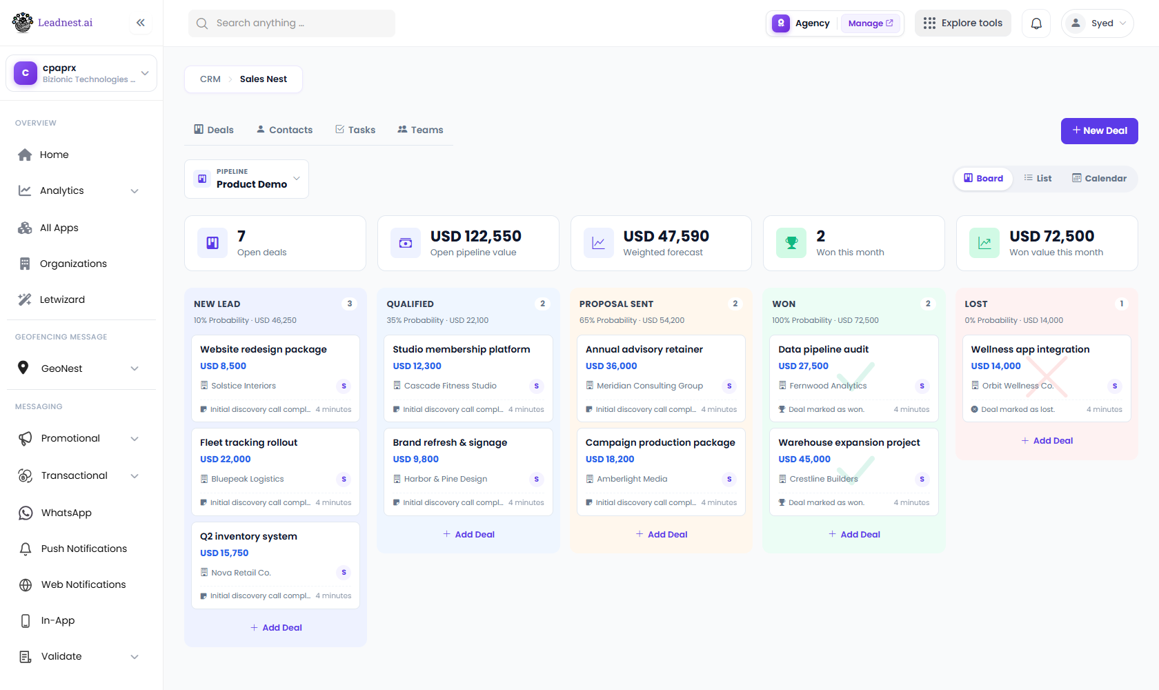 SalesNest Dashboard