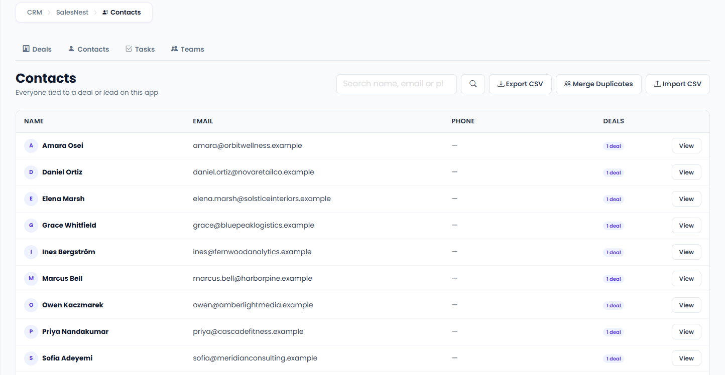 Clean, deduplicated contact records