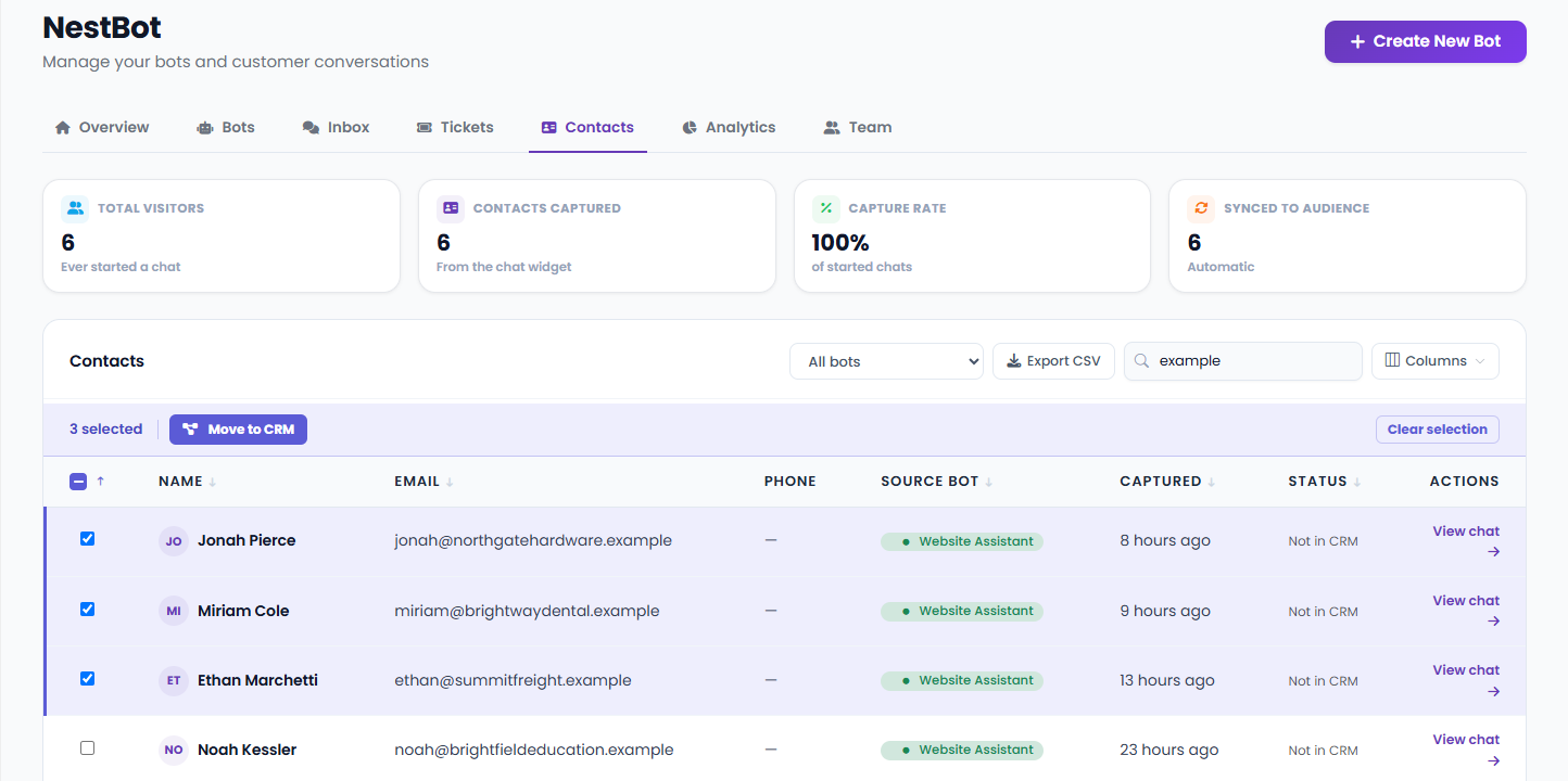 Automated lead capture into deals
